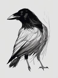 drawing of crow  minimal rough scribbles,doodles,black and white