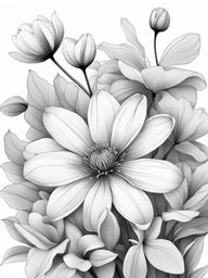 flower clipart black and white in a serene garden - featuring delicate petals. 