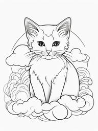 Kitty on a Cloud Coloring Pages - Dreamy Kitty Resting on a Cloud  minimal black outline printable sheet, coloring page