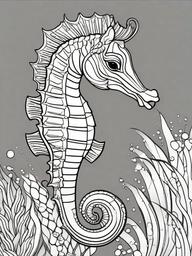 Seahorse Coloring Pages - Tiny Ocean Drifter with Curved Tail  black outline printable sheet, coloring page