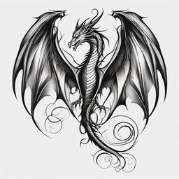 Dragon Tattoo Wings - Tattoos featuring dragon wings, emphasizing the majestic and mythical aspect.  simple color tattoo,minimalist,white background