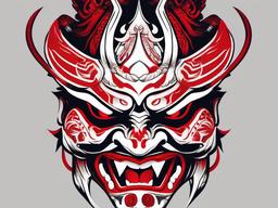 Oni Mask Tattoo Red - Striking and bold Oni mask tattoo featuring a vibrant red color.  simple color tattoo,white background,minimal