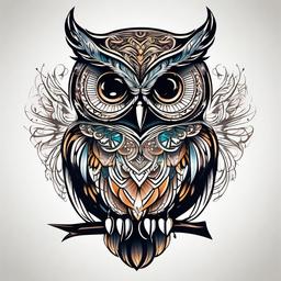 Beautiful Owl Tattoo - Showcase the beauty of owls through a stunningly crafted tattoo.  simple color tattoo,vector style,white background