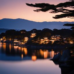 matsushima - paint the tranquil night view of matsushima bay, adorned with pine-covered islands and the soft glow of lanterns, considered one of japan's most beautiful sights. 