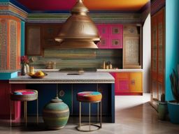 Exotic Moroccan Culinary Space - Embrace exotic Moroccan design elements in your kitchen. , kitchen layout design ideas, multicoloured, photo realistic, hyper detail, high resolution,