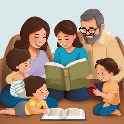 Bible clipart - family reading the Bible together  