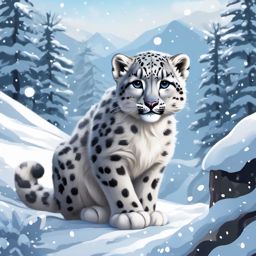 Cute Snow Leopard in a Snowy Wonderland  clipart, simple