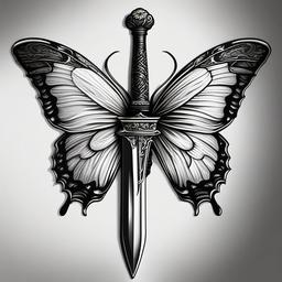 butterfly with sword tattoo  simple color tattoo, minimal, white background