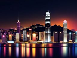 Cityscape Wallpaper - Hong Kong Skyline at Night  wallpaper style, intricate details, patterns, splash art, light colors