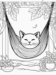 Kitty in a Hammock Coloring Pages - Relaxing Kitten Lounging in a Hammock  minimal black outline printable sheet, coloring page