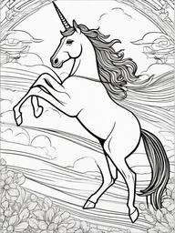 Unicorn with Wings Coloring Pages - Enchanted Creature Soaring Through the Sky  minimal black outline printable sheet, coloring page