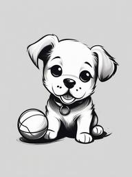 drawing of a cute puppy playing with a ball  minimal rough sketch scribbles,doodles,black and white