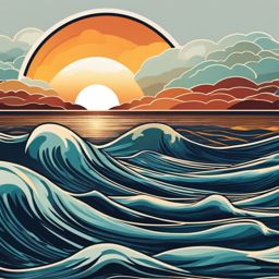Sunrise over ocean waves sticker- Coastal beauty, , sticker vector art, minimalist design