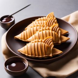 taiyaki, fish-shaped pastries filled with red bean paste or custard. 