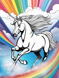 unicorn coloring pages - determined unicorn racing through a storm to reach a distant, shimmering rainbow's end. 