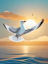 Flying Seagull Emoji Sticker - Coastal bird soaring above the waves, , sticker vector art, minimalist design