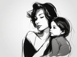 sketch of mother and daughter  minimal rough sketch scribbles,doodles,black and white