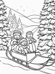 Sledding Scene Coloring Pages - Kids Enjoying Snowy Winter Fun  minimal black outline printable sheet, coloring page