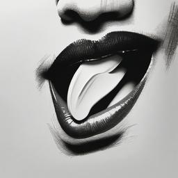 drawing of a mouth with a tongue sticking out  minimal rough sketch scribbles,doodles,black and white