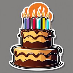 Cake and Candles Sticker - Birthday cake with lit candles, ,vector color sticker art,minimal