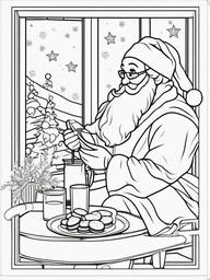 Santa Enjoying Milk and Cookies Coloring Pages - Treating Himself After Delivering Gifts  minimal black outline printable sheet, coloring page