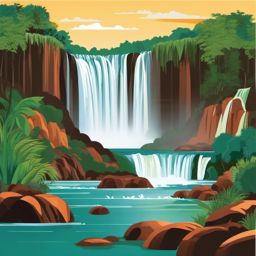 The Iguazu Falls clipart - Waterfalls on the border of Argentina and Brazil, ,color clipart vector style