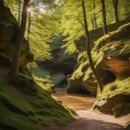 franconian switzerland hiking - illustrate the experience of hiking through the untouched landscapes of franconian switzerland, featuring caves and rock formations. 