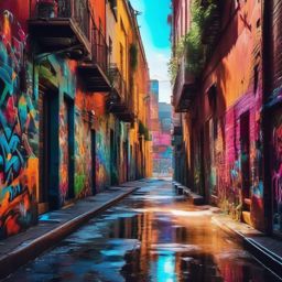 Phone Wallpaper 4K - Vibrant Graffiti Art in a City Alley  wallpaper style, intricate details, patterns, splash art, light colors