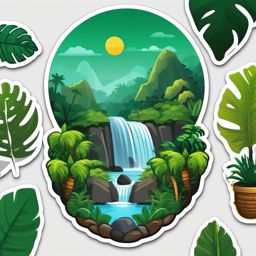 Waterfall and Rainforest Emoji Sticker - Exploring lush landscapes, , sticker vector art, minimalist design