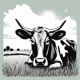 cow clipart,grazing lazily on a serene countryside meadow 