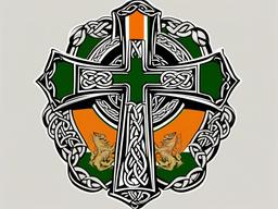 celtic cross with irish flag tattoo  simple color tattoo,minimal,white background