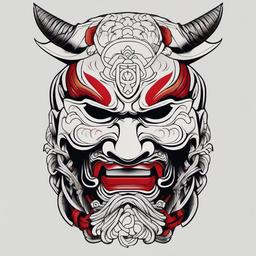 japanese tattoo samurai mask  simple color tattoo,white background,minimal