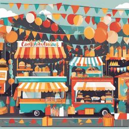 Celebration clipart - street festival with food trucks  color,minimalist,vector clipart