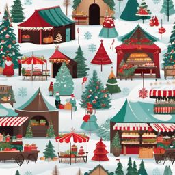 Winter Market clipart - Festive winter market with stalls, ,vector color clipart,minimal