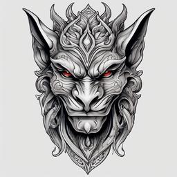 gargoyle face tattoo  simple color tattoo design,white background