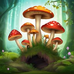 Mushroom clipart - mushrooms in a magical setting  