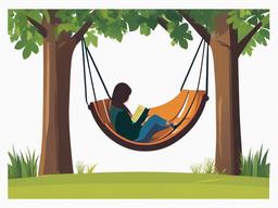 Reading clipart - person reading on a swing in the backyard  color,minimalist,vector clipart