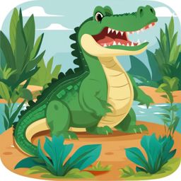 Crocodile clipart - Semi-aquatic reptile with a formidable bite, ,color clipart vector style