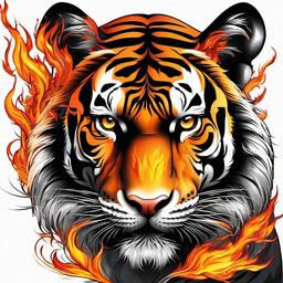 flaming tiger tattoo  simple color tattoo,white background