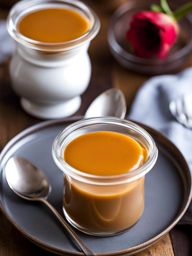 an individual serving of silky butterscotch pudding, with a rich and caramelized flavor. 