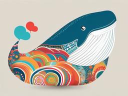 Whale clipart - whimsical whale with colorful patterns  color,minimalist,vector clipart