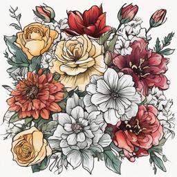 April, April, February, August, December flower bouquet   ,tattoo design, white background