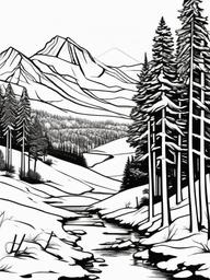 Winter Pine Trees Coloring Pages - Snow-Covered Pine Forests in Winter  minimal black outline printable sheet, coloring page