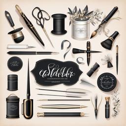 Art clipart - calligraphy tools with elegant lettering  