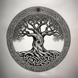 Full arm Sleeve, Realism, Celtic Tree of Life in circle with Celtic Bands running down arm 
  ,tattoo design, white background