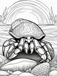 Hermit Crab Coloring Pages - Shell Dwelling Beach Creature  black outline printable sheet, coloring page