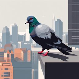 Pigeon Clipart - Pigeon perched on the edge of a city rooftop , minimal, 2d