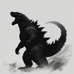 drawing of Godzilla's silhouette  minimal rough sketch scribbles,doodles,black and white