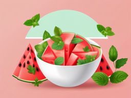 Watermelon Salad Clipart - A bowl of watermelon salad with mint leaves.  color vector clipart, minimal style