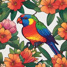 Rainbow Lorikeet in Blossoming Tree Emoji Sticker - Vibrant parrot in a flowering embrace, , sticker vector art, minimalist design
